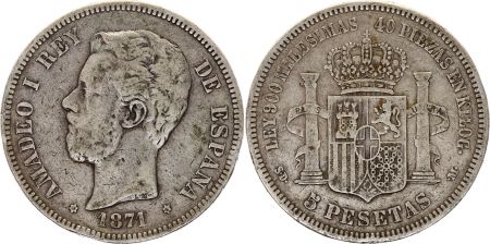 Espagne 5 Pesetas Amadeo I - Armoiries - 1871(71) - SD-M