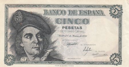 Espagne 5 Pesetas El Cano - 1948
