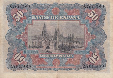 Espagne 50 Pesetas - Femmes - Cathédrale de Burgos - 1907 - P.63a