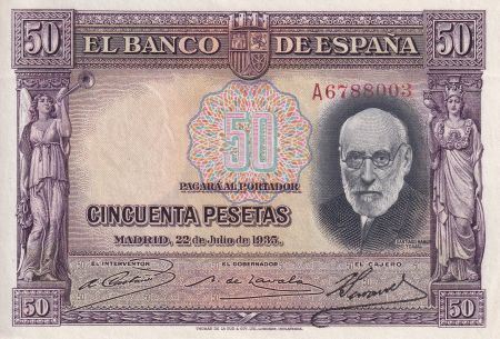Espagne 50 Pesetas - Santiago Ramon y Cajal - 1935 - Série A - P.88b