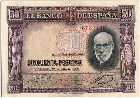 Espagne 50 Pesetas, Santiago Ramon y Cajal - 1935 - TTB - P.88