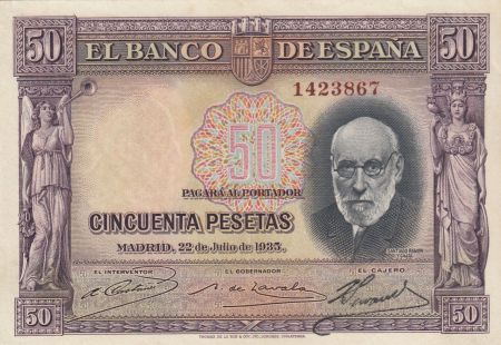 Espagne 50 Pesetas 1935 Santiago Ramon y Cajal
