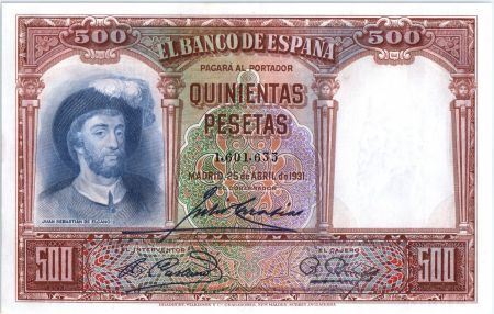 Espagne 500 Pesetas  -  J. S. de Elcano - 1931
