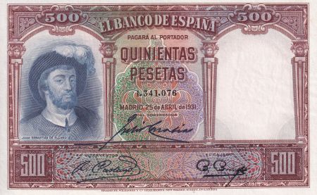 Espagne 500 Pesetas  - J. S. de Elcano - 1931 - P.85