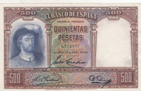 Espagne 500 Pesetas 1931- Juan Sebastian De Elcano