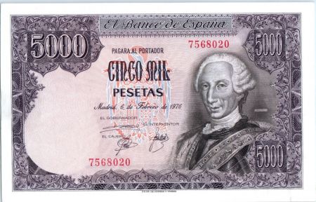 Espagne 5000 Pesetas Roi Carlos III - Musée Prado - 1976