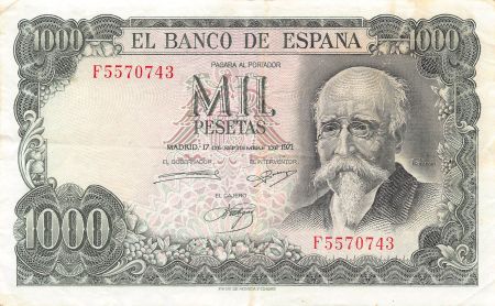 Espagne ESPAGNE   JOSE ECHEGARAY - 1000 PESETAS 1971