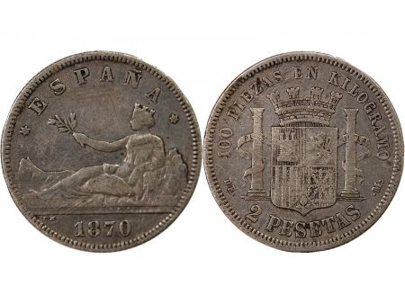 Espagne ESPAGNE  GOUVERNEMENT PROVISOIRE - 2 PESETAS ARGENT 1870 DEM
