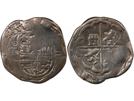 Espagne ESPAGNE  PHILIPPE II  III  IV - COB 2 REALES ARGENT 1555 / 1565 TOLEDE - MONNAIE DE PIRATE