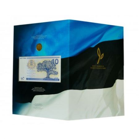 Estonie 10 Krooni & 1 Kroon - 90ème anniversaire de la République d\'Estonie - Folder