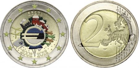Estonie 2 Euros - 10 ans de l\'Euro - Colorisée - 2012