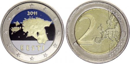 Estonie 2 Euros - Carte de l\'Estonie - Colorisée - 2011 - Bimétallique
