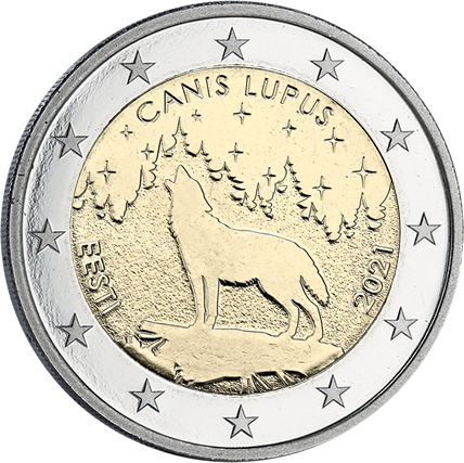 Estonie 2 Euros Commémo. BU Coincard Estonie 2021 - Le Loup (Canis Lupus)