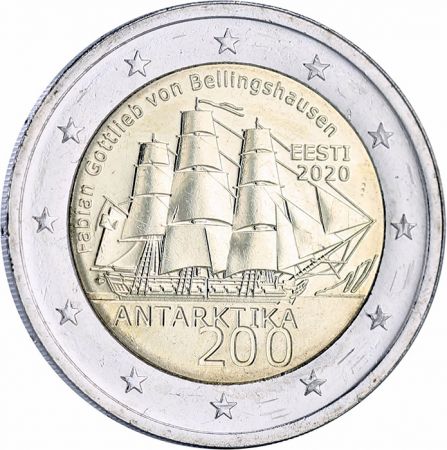 Estonie 2 Euros Commémo. BU Estonie 2020 - 200 ans de la première expédition en Antarctique Coincard