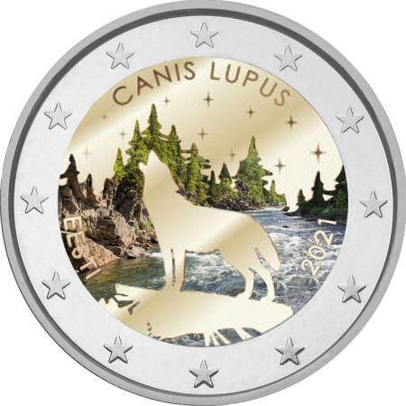 Estonie 2 Euros Commémo. COULEUR Estonie 2021 - Le Loup (Canis Lupus)