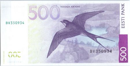 Estonie 500 Krooni  C.R. Jakobson - Oiseau - 2007