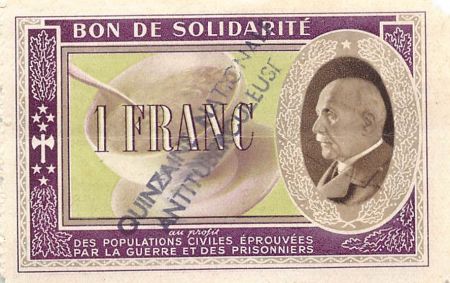 ETAT FRANCAIS  MARECHAL PETAIN - BON DE SOLIDARITE 1 FRANC 1941 / 1942 - TTB+