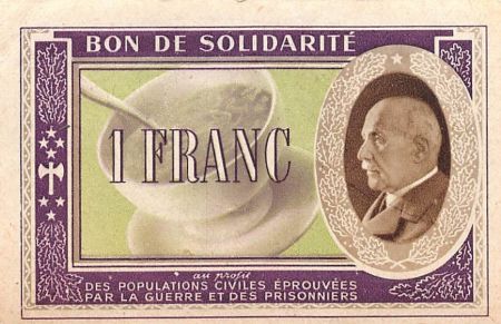 ETAT FRANCAIS  MARECHAL PETAIN - BON DE SOLIDARITE 1 FRANC 1941 - SUP