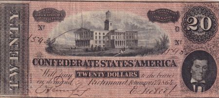 Etats Confédérés d\'Amérique 20 Dollars - A.H. Stephens - 1864 - Série VI - Richmond - P.69