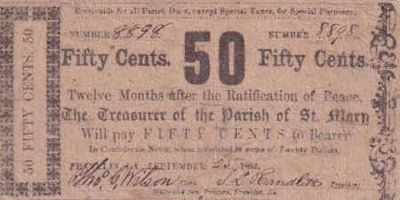 Etats Confédérés d\'Amérique 50 Cents - The Treasure of Parish Saint Mary - Louisiane - Franklin - 25-09-1862