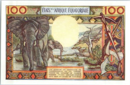 Etats de l\'Afrique Equatoriale 100 Francs Africain, case - Eléphants - 1963 - Lettre A