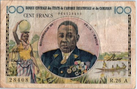 Etats de l\'Afrique Equatoriale 100 Francs Félix Eboué - 1961 - Lettre A = TCHAD