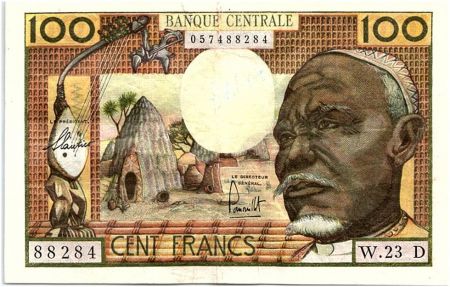 Etats de l\'Afrique Equatoriale 100 Francs ND1963 - Africain, case, Eléphants