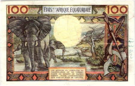 Etats de l\'Afrique Equatoriale 100 Francs ND1963 - Africain, case, Eléphants