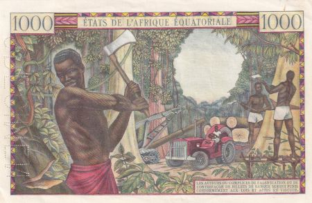 Etats de l\'Afrique Equatoriale 1000 Francs Femmes, marché - Bûcherons - 1963 Lettre C Congo - Spécimen
