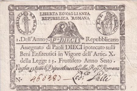 Etats Italiens 10 Paoli - Assignat - République romaine - 1798 - P.S540