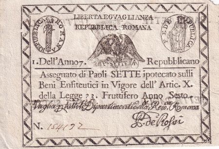 Etats Italiens 7 Paoli - Assignat - République romaine - 1798 - P.S537