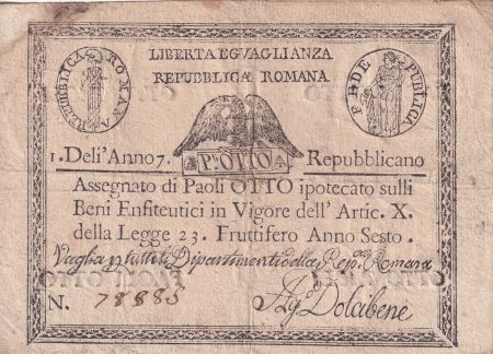 Etats Italiens 8 Paoli - Assignat - République romaine - 1798 - P.S538