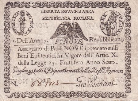 Etats Italiens 9 Paoli - Assignat - République romaine - 1798 - P.S539