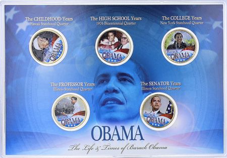 Etats Unis d\'Amérique Coffret 5 Quarters Dorés couleur Barack Obama