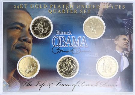Etats Unis d\'Amérique Coffret 5 Quarters Dorés couleur Barack Obama
