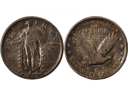Etats Unis d\'Amérique USA - 1/4 DOLLAR ARGENT Standing Liberty Quarter\  1917 PHILADELPHIE Type 2\ 