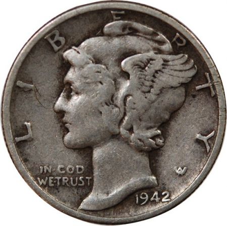 Etats Unis d\'Amérique USA - 10 CENTS ARGENT Mercury Dime\  1942 PHILADELPHIE\ 