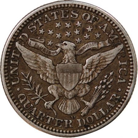Etats Unis d\'Amérique USA - 25 CENTS ARGENT Barber Quarter\  1908 DENVER\ 