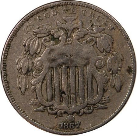 Etats Unis d\'Amérique USA - 5 CENTS Union Shield\  1867\ 