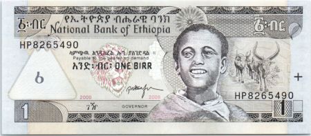 Ethiopie 1 Birr - Jeune - Bétail - Carte d\'Ethiopie - 2008