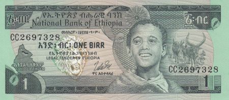 Ethiopie 1 Birr 1976 - Jeune garçon, Zébus, Chuttes d\'eau