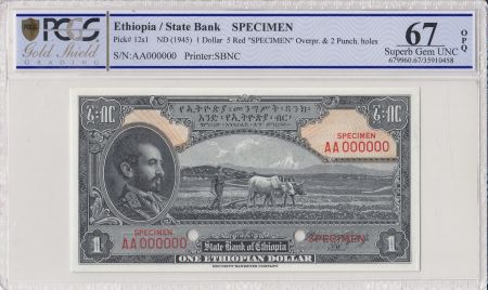 Ethiopie 1 Dollar Haile Selassié - Laboureur - 1945 - PCGS 67 OPQ