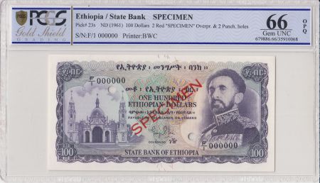 Ethiopie 100 Dollars Haile Selassié - 1961 - PCGS 66 OPQ