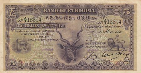 Ethiopie 5 Thalers, Grand Koudou - 1932