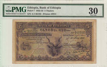 Ethiopie 5 Thalers, Grand Koudou - Lion - 1932 - PMG 30
