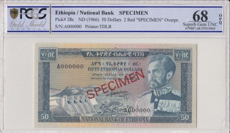 Ethiopie 50 Dollars H. Selassié - Barrage - PCGS 68 OPQ