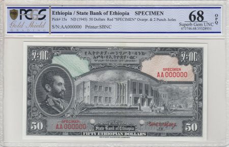 Ethiopie 50 Dollars Haile Selassié - 1945 - PCGS 68 OPQ