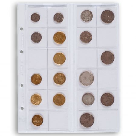 Feuilles Numismatiques OPTIMA, pour 24 pièces de monnaie jusqu\'à 34 mm Ø, transparent