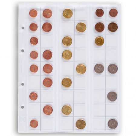 Feuilles Numismatiques OPTIMA  pour 54 pièces de monnaie jusqu\'à 20 mm Ø  transparent