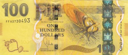 Fidji 100 Dollars Insecte - Carte, bateau - 2013